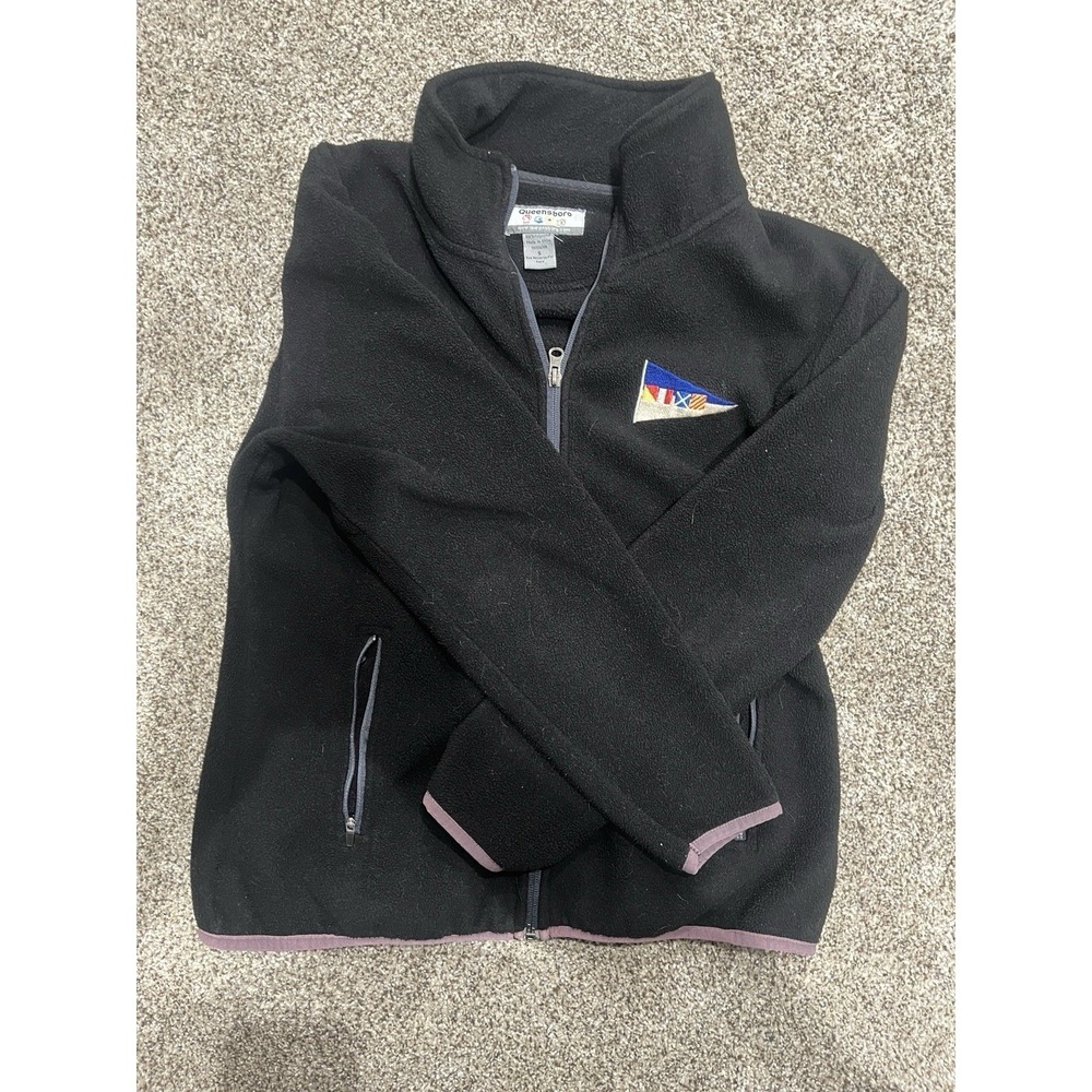 Queensboro Fleece Jacket‎ Size Small Black Full Zip Long Sleeve Embroidered Logo